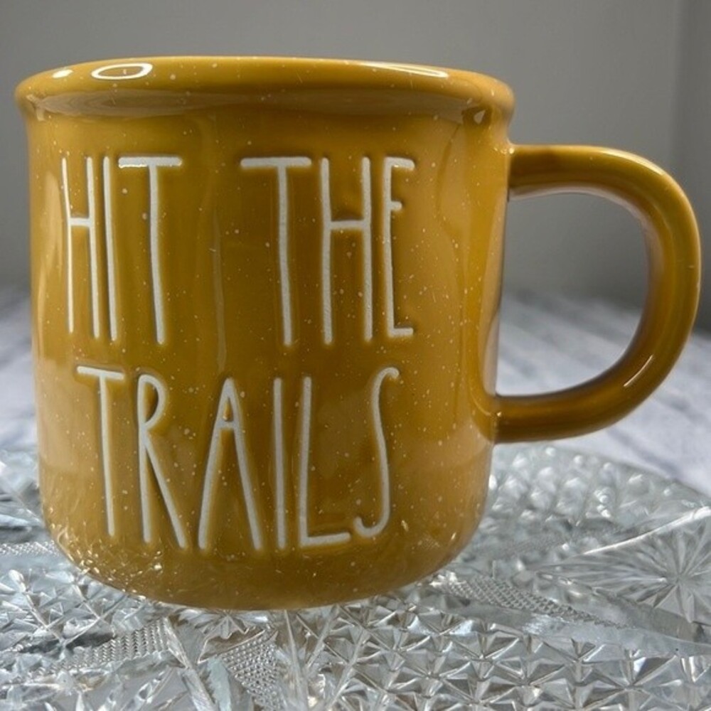 Rae Dunn coffee cup Hit the Trails Hiking enthusiast great gift yellow new - Picture 6 of 8